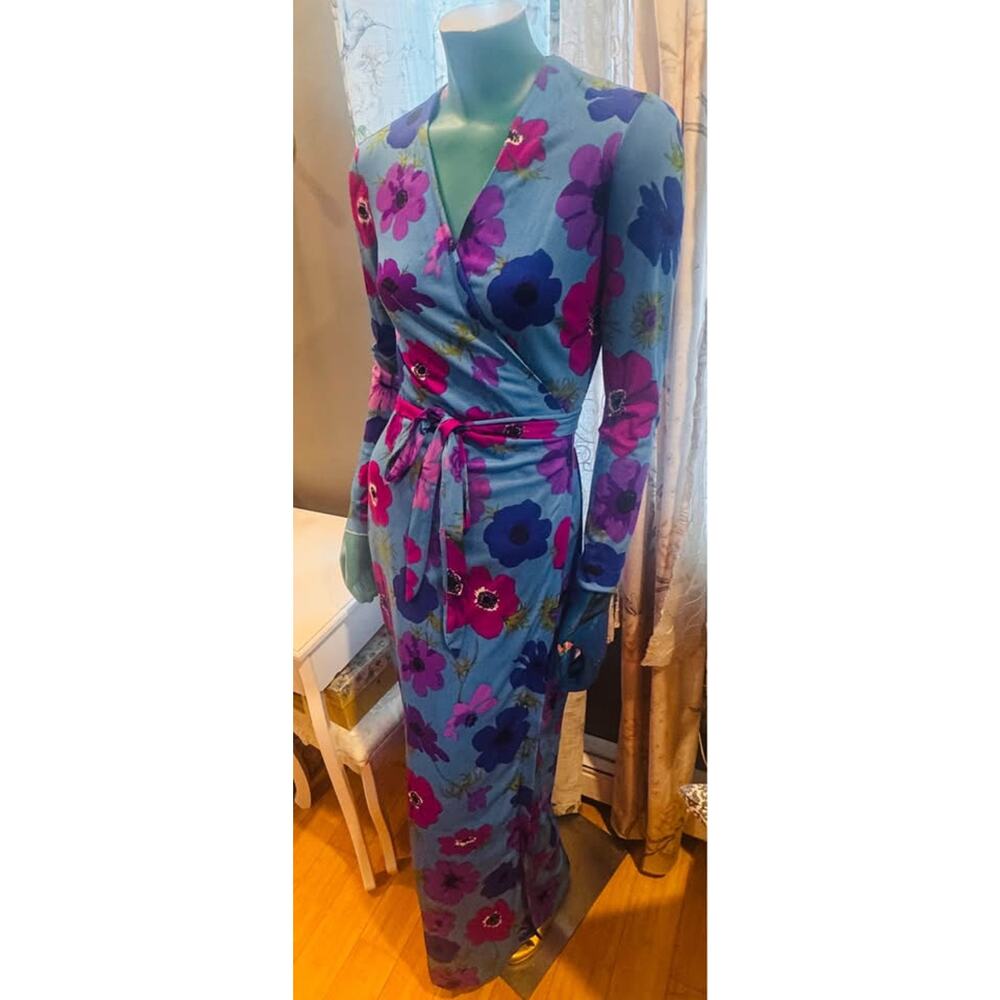 Vintage Ken Scott for Bergdorf Goodman Hand-Printed Floral Wrap Maxi Dress - Picture 6 of 10